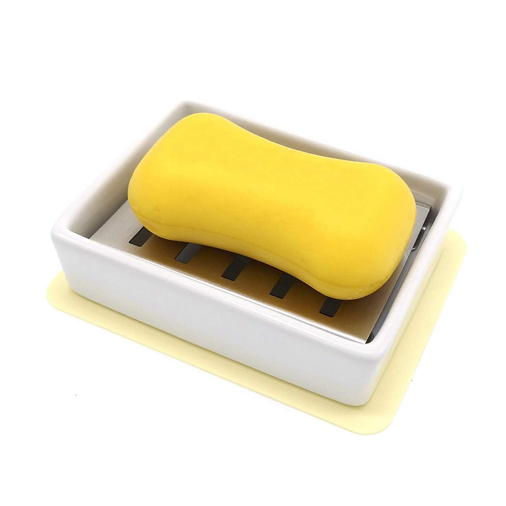 Jabonera de cerámica de acero inoxidable para baño y ducha, caja de jabón de drenaje de doble capa
