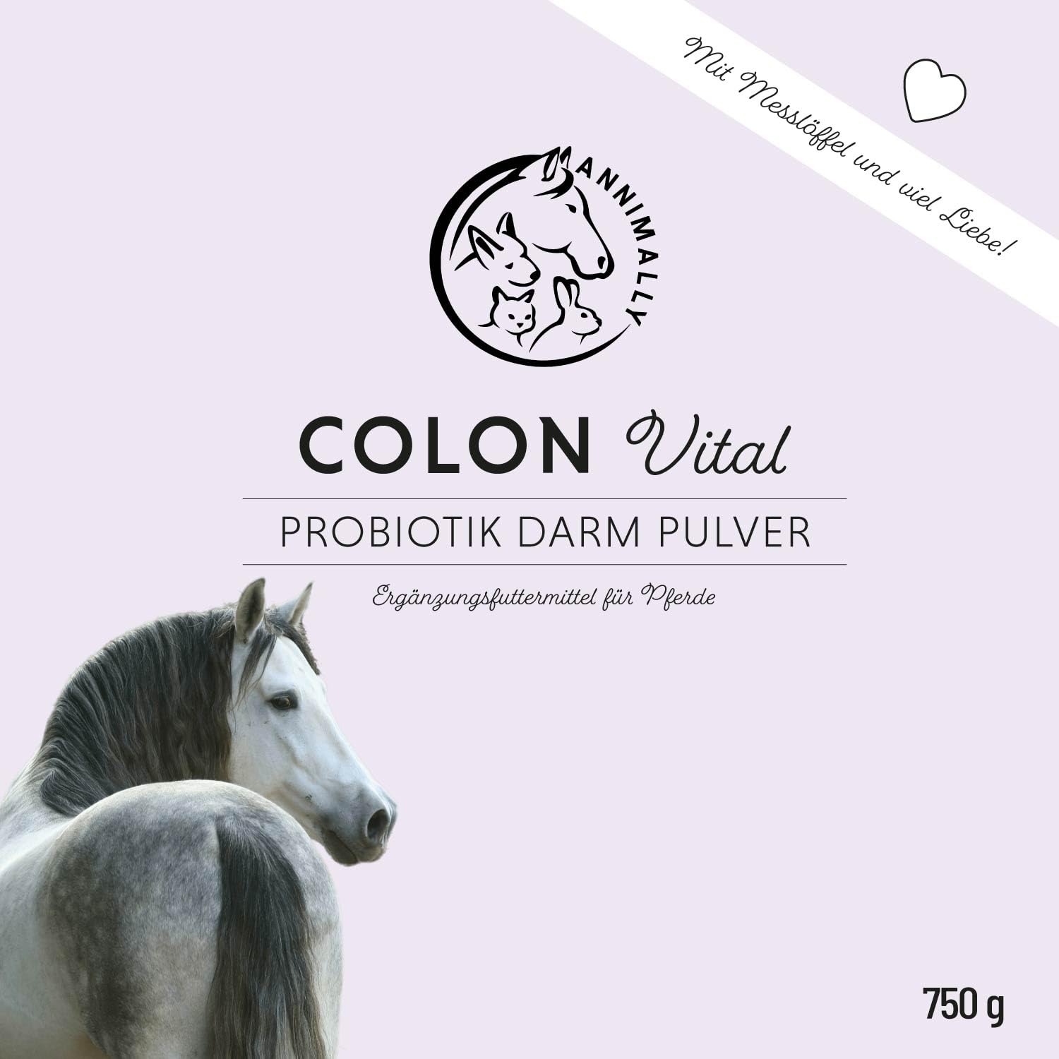 Annimally Probiotika Pulver für Pferde - 750g Darm Pulver mit Lebendhefe für eine gesunde Darmflora - Darmbakterien zur Darmsanierung beim Pferd, bei Kotwasser & Durchfall