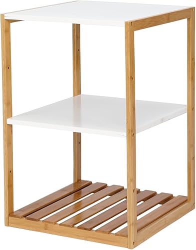Miniatura 3 de Modernas mesas auxiliares decorativas para sala de estar, mesa auxiliar con estante de almacenamiento, mesa auxiliar de bambú de 3 niveles, mesa