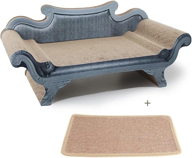 SONGWAY Cat Scratching Board Couch - Sofa Shaped Cat Scratcher Lounge Bed with Mat, Cat Corrugated Paper Cardboard Scratcher, Blue