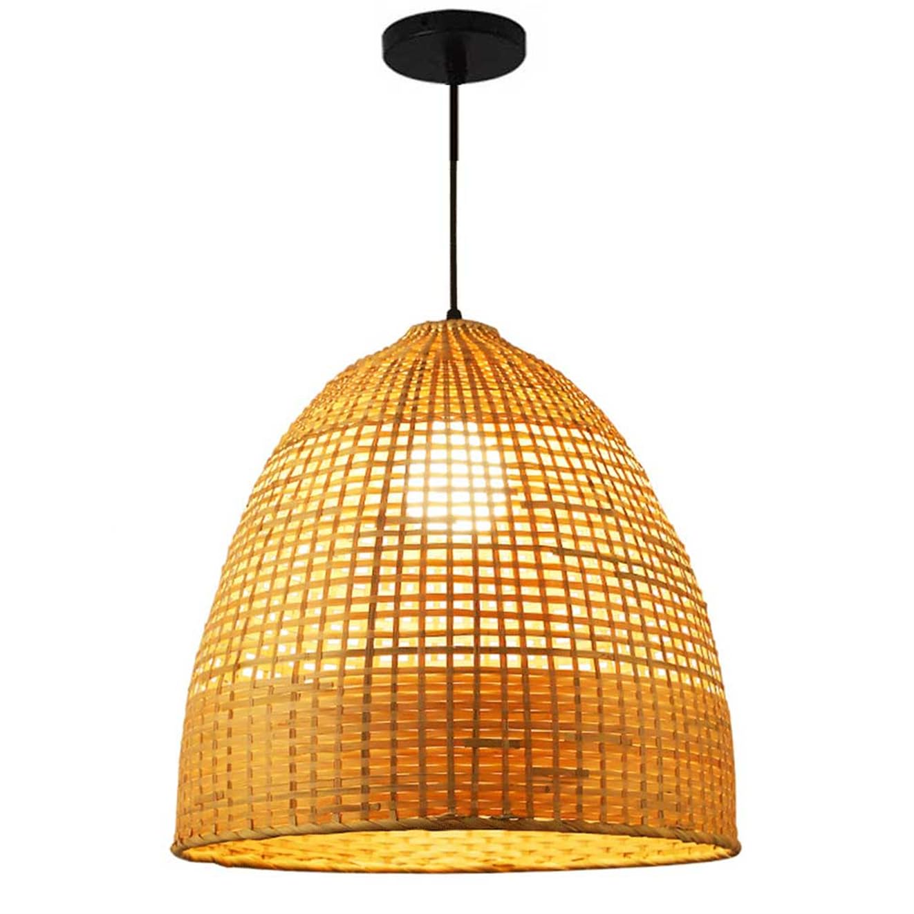SHUANGZ 15.7in Farmhouse Pendant Light Bamboo Woven Chandelier Farmhouse Vintage Rustic Décor, E26 Bulb for Dining Room Boho Lights Fixture for Restaurants Nook Foyer Entryway Porch