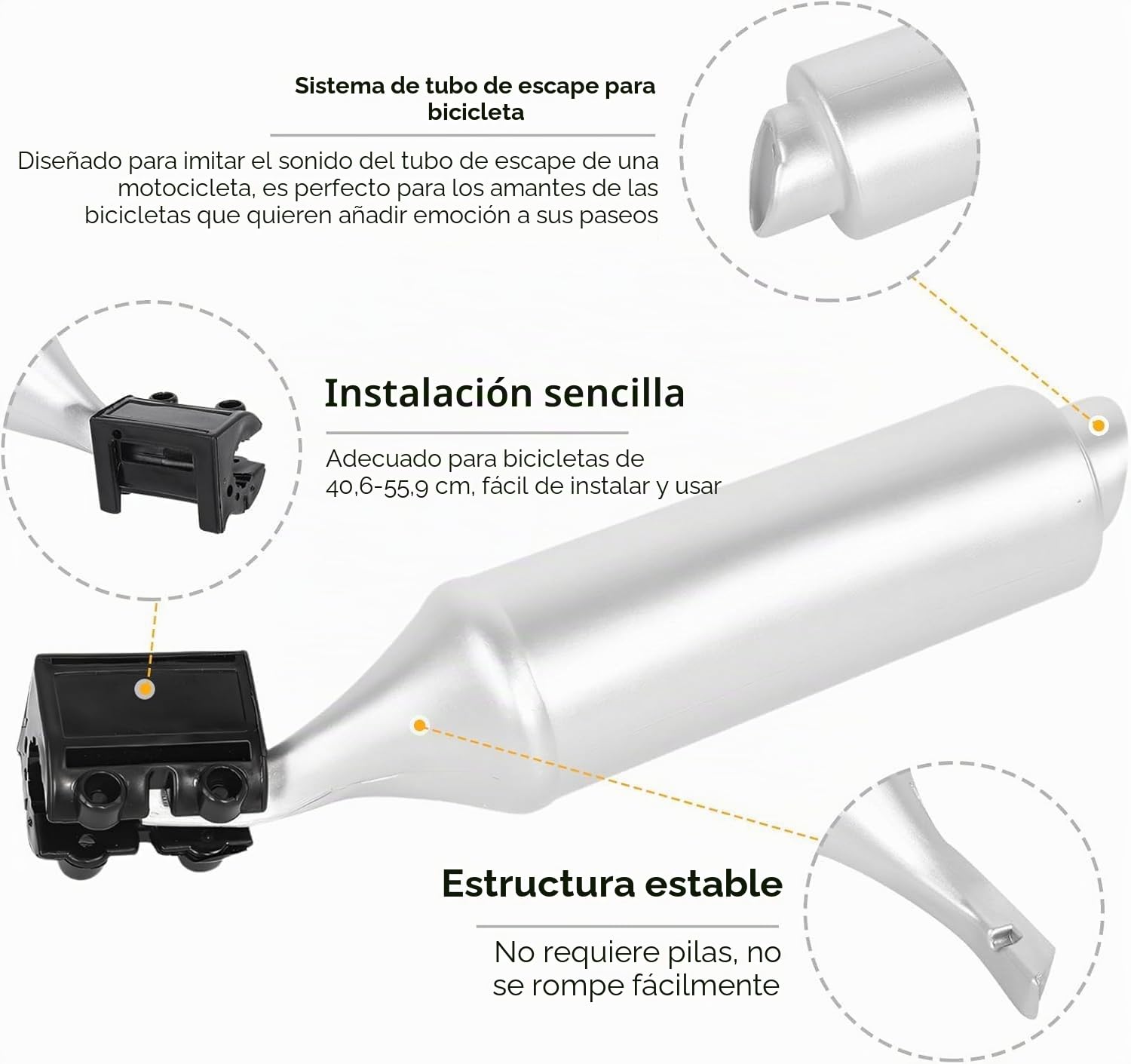 VOBOR Tubo de Escape de Bicicleta TUR-RBO, 100% Energía Manual LED, Kit de Tarjeta de Sonido para Radios de Bicicleta, Apto para Bicicletas de 16-22 Pulgadas