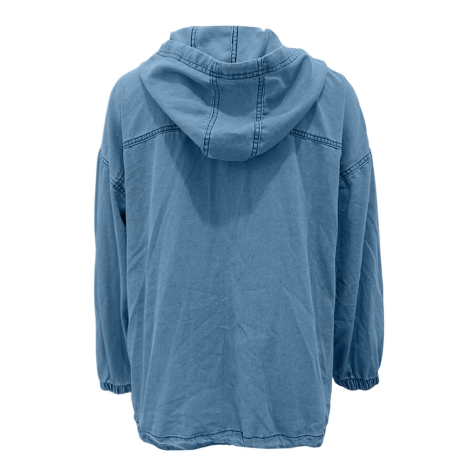 Chaqueta Vaquera con Capucha y Botones, Sudadera Informal con Bolsillos Delanteros para Moda Urbana