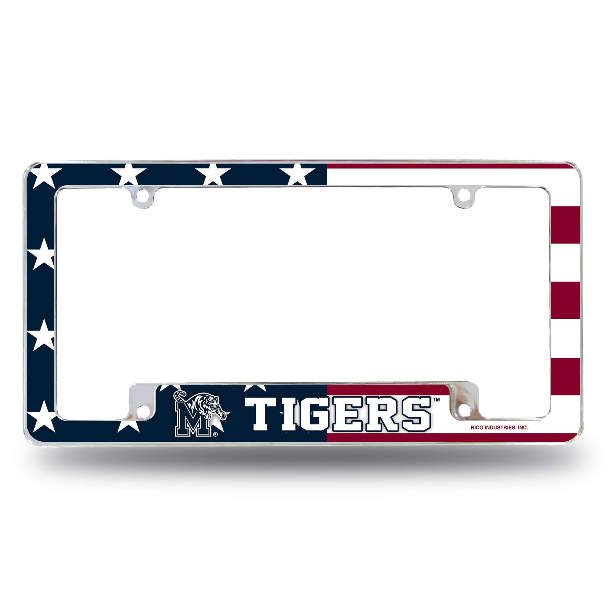 Rico Industries NCAA Memphis Tigers Patriotic 12" x 6" Chrome All Over Automotive License Plate Frame for Car/Truck/SUV