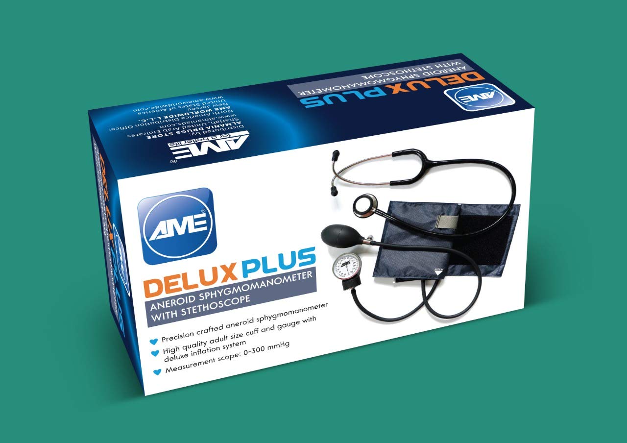 AME Delux Plus Aneroid Sphygmomanometer with FREE Stethoscope and Calibration Key