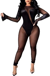 Anuncio Patrocinado - Uni Clau Overol entallado de una sola pieza para mujer, translúcido, con cuello en V profundo, malla...