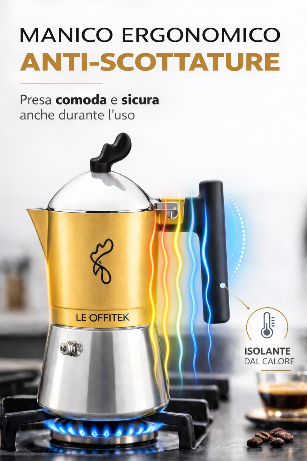Orziera ORZÈTEK Induzione 4 Tazze Le Offitek, Specifica per Orzo, con Filtro Microforato in Acciaio Stirato e Valvola Anticalcare, Caldaia Bimetallica Acciaio-Alluminio, per Tutti i Piani Cottura