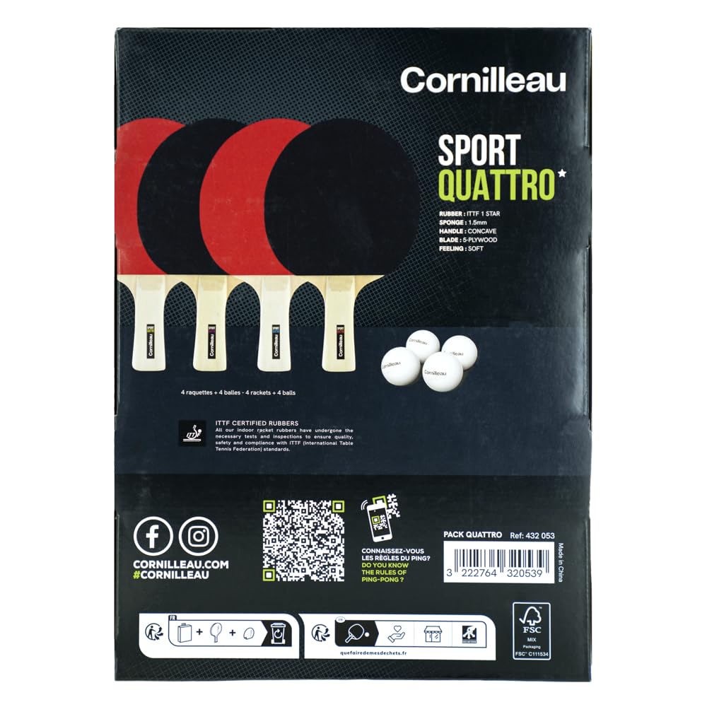 Cornilleau Raquette de Tennis de Table Sport Pack Quattro Noir