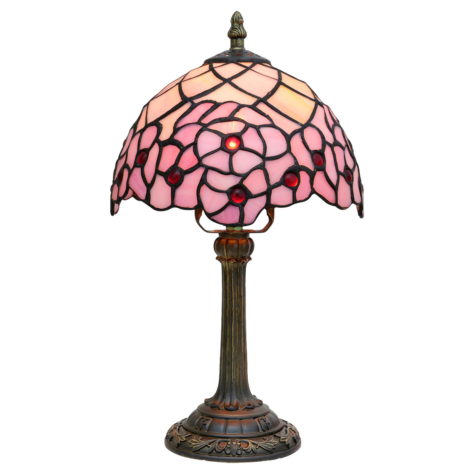 CNSXHAO Tiffany Style Table Lamp, 8 inch Stained Glass Desk Lamp, E27 Vintage Bedside Reading Light for Bedroom Living Room Study Room Office, Pink
