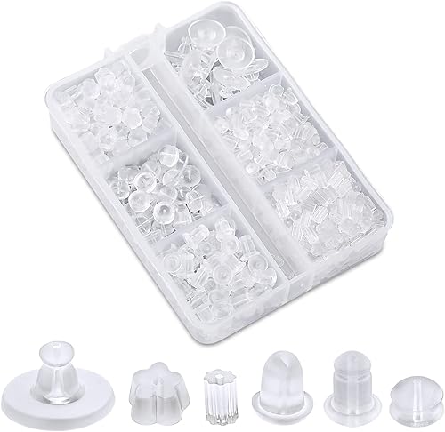 550 piezas de aretes de silicona para tachuelas, 6 estilos transparentes hipoalergénicos, parte trasera de seguridad, aretes suaves para orejas