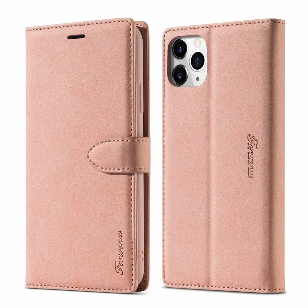 Étui portefeuille iPhone 13 Pro Max en cuir rose doré avec fentes pour cartes - 7