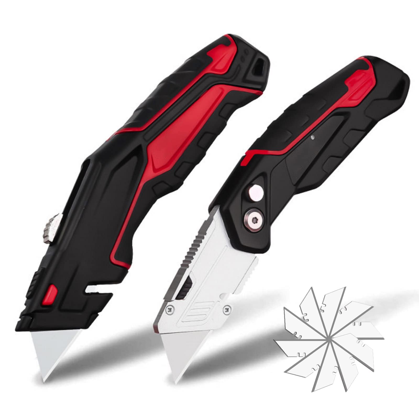 Excefore 2-Pack Heavy Duty Utility Knife,Quick Change Blade, Retractable and Folding Box Cutter for Cartons, Cardboard and Boxes - With 10pcs SK5 Sharp Blades Included,Blade Storage Design