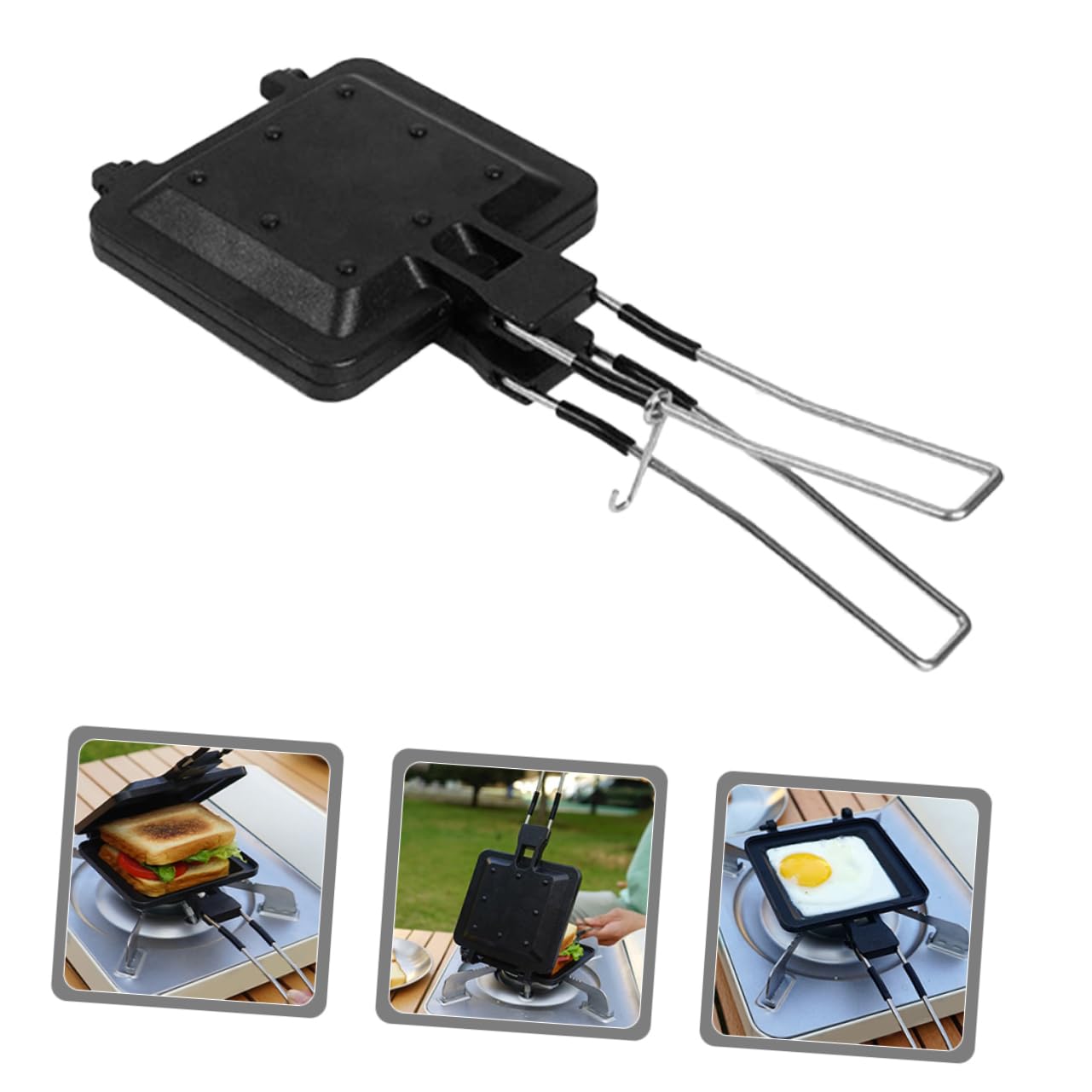 Unomor Portable Non-stick Sandwich Baking Pan Multi-functional Frying Pan for Outdoor Home Use for Toasts Eggs and More Easy to Clean Design