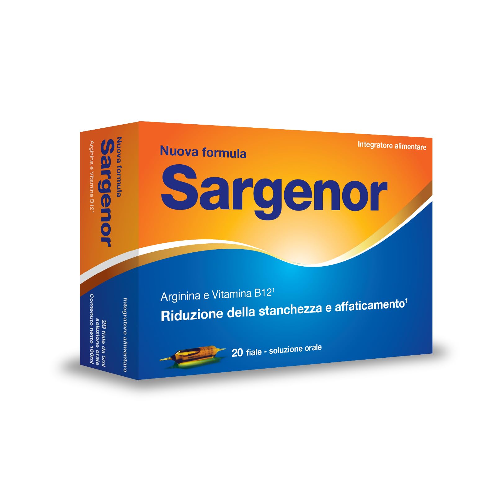 Sargenor, Integratore Alimentare con Arginina e Vitamina B12, Utile in Caso di Stanchezza Fisica e Mentale, Confezione da 20 Fiale