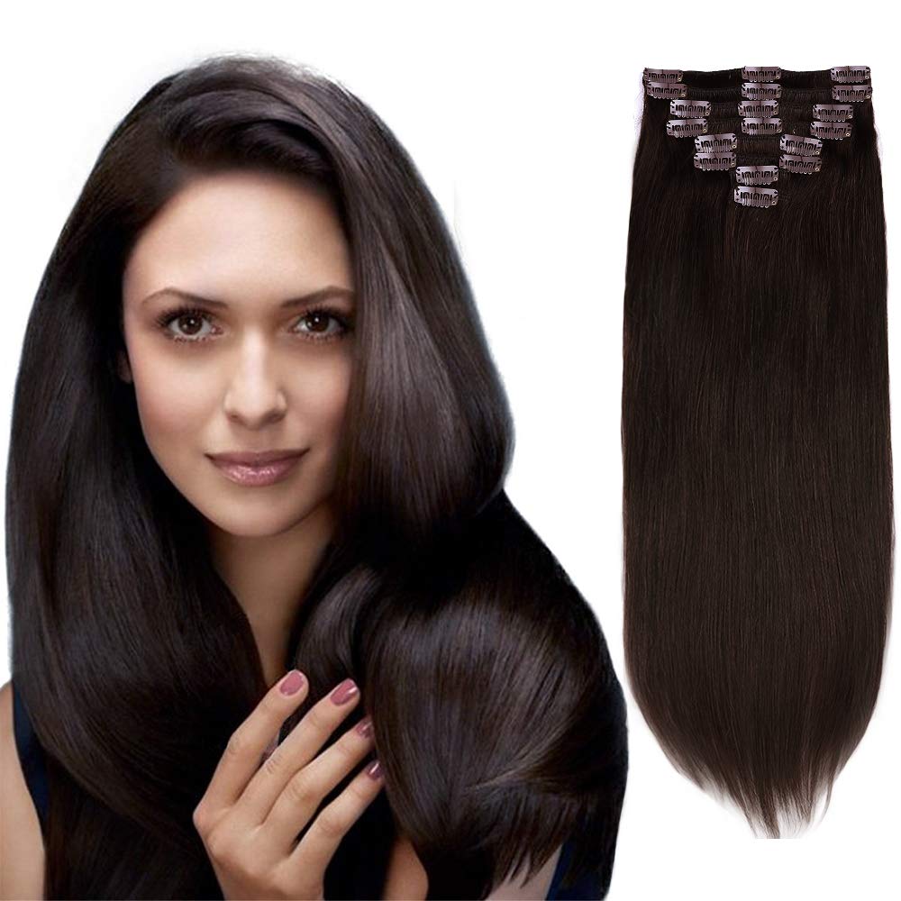 Clip in Hair Extensions Brazilian Virgin Human Hair 8pcs 105g Clip in  Extensions Darkest Brown Straight Hair Extensions for White Women (20inch,  2 Darkest Brown): Buy Online at Best Price in UAE -