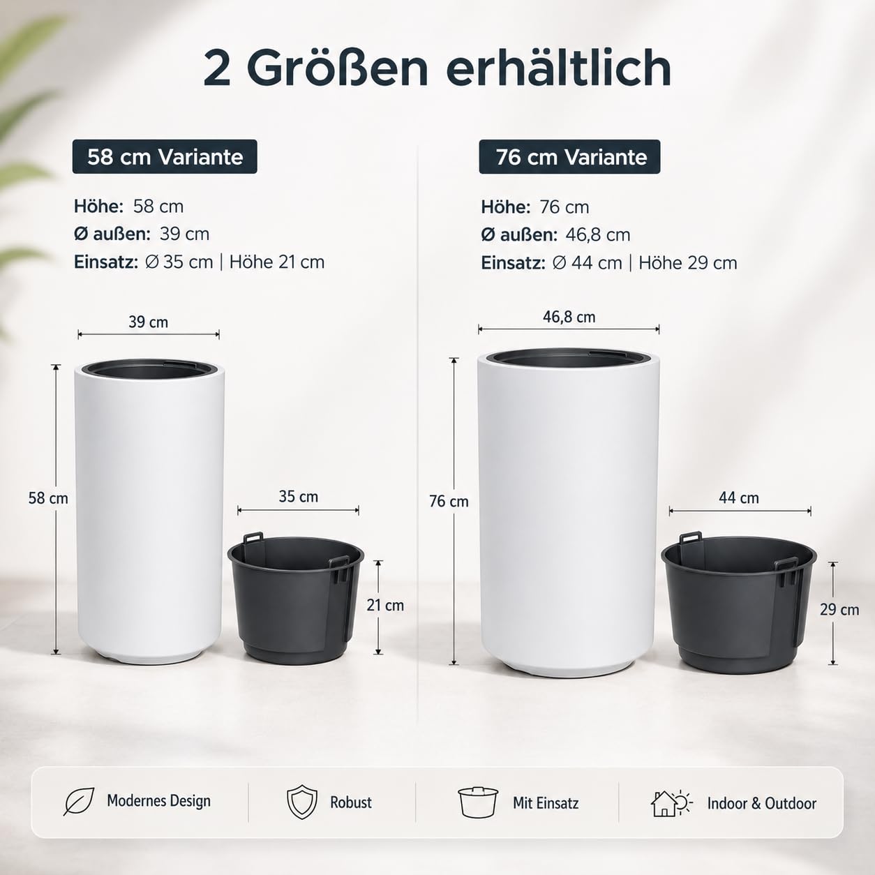 Tymar Blumentopf groß aussen, Übertöpf Gross, Pflanzkübel 58 cm hoch