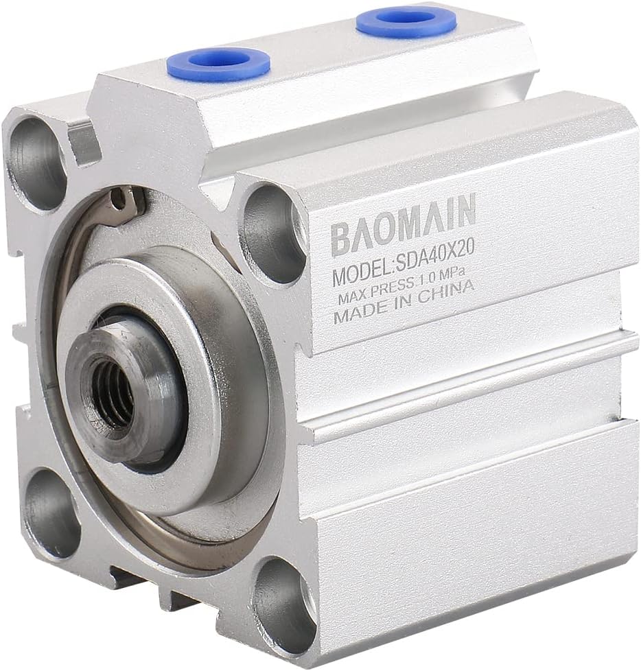 Baomain SDA40x20 Compact Thin Air Cylinder,1.58 inch(40 mm),Stroke 0.78 inch(20 mm), Double-Acting, Single Rod, Aluminum Body for Small Machinery and Industrial Automation