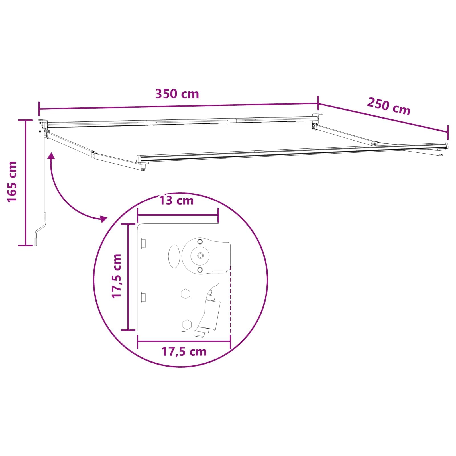 Tenda da sole estensibile con manovella, 3,5 x 2,5 m, grigio chiaro, bianco | Pratica protezione solare per terrazza e giardino. Robusto telaio in alluminio con manovella per montaggio a parete.