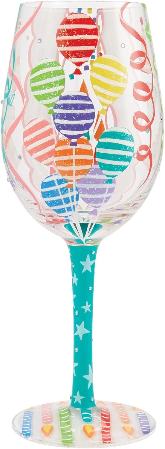 Enesco Lolita Designs Happy Birthday Blast Hand-Painted Artisan Wine Glass, 15 Ounce, Multicolor - Image 3