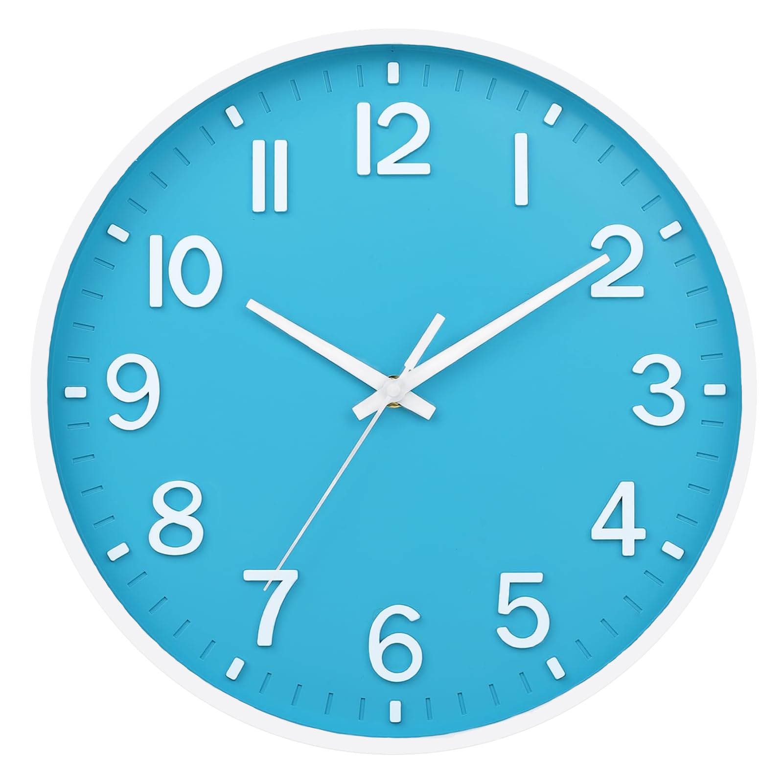 HZDHCLH 14 Inch Wall Clock Battery Operated Silent Non Ticking Blue Modern