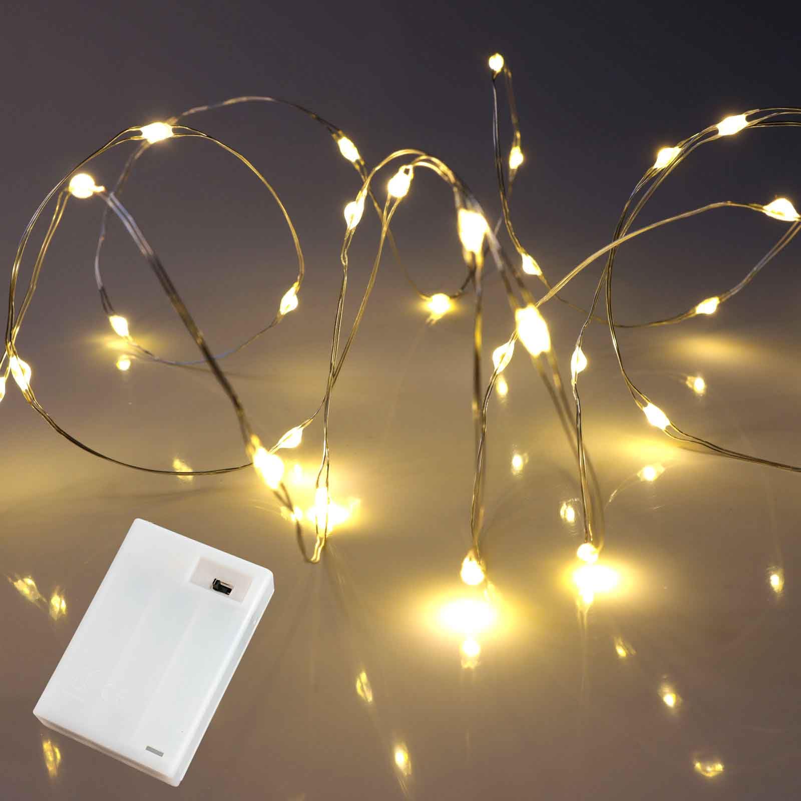 Qbis Warm White Micro Led String Lights, Silver Wire Lights, With Timer Mode, Battery Operated Firefly Fairy Lights By (40 Led)