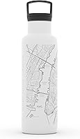 Vista 247 de Well Told Botella de agua aislada con mapa de Washington DC grabado, botella de acero inoxidable grabada (21 onzas, blanco) botella aislada de mapa