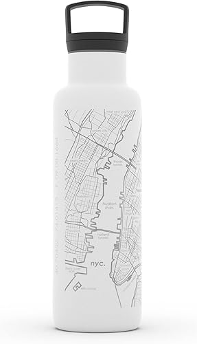 Miniatura 247 de Well Told Botella de agua aislada con mapa de Washington DC grabado, botella de acero inoxidable grabada (21 onzas, blanco) botella aislada de mapa