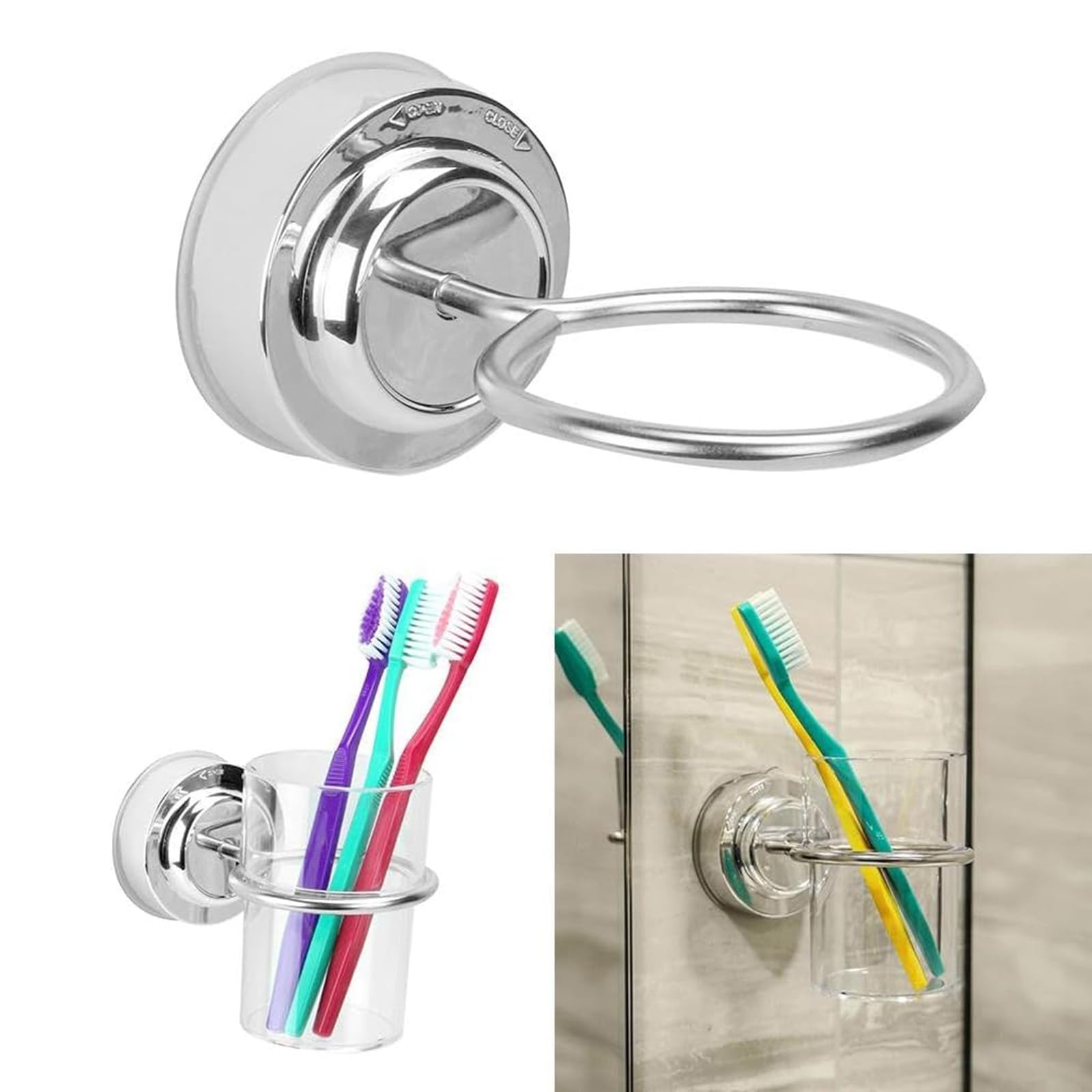 Porte Brosse à Dents Sans Perçage Acier Inoxydable Brossé - Support Verre Mural Salle De Bain