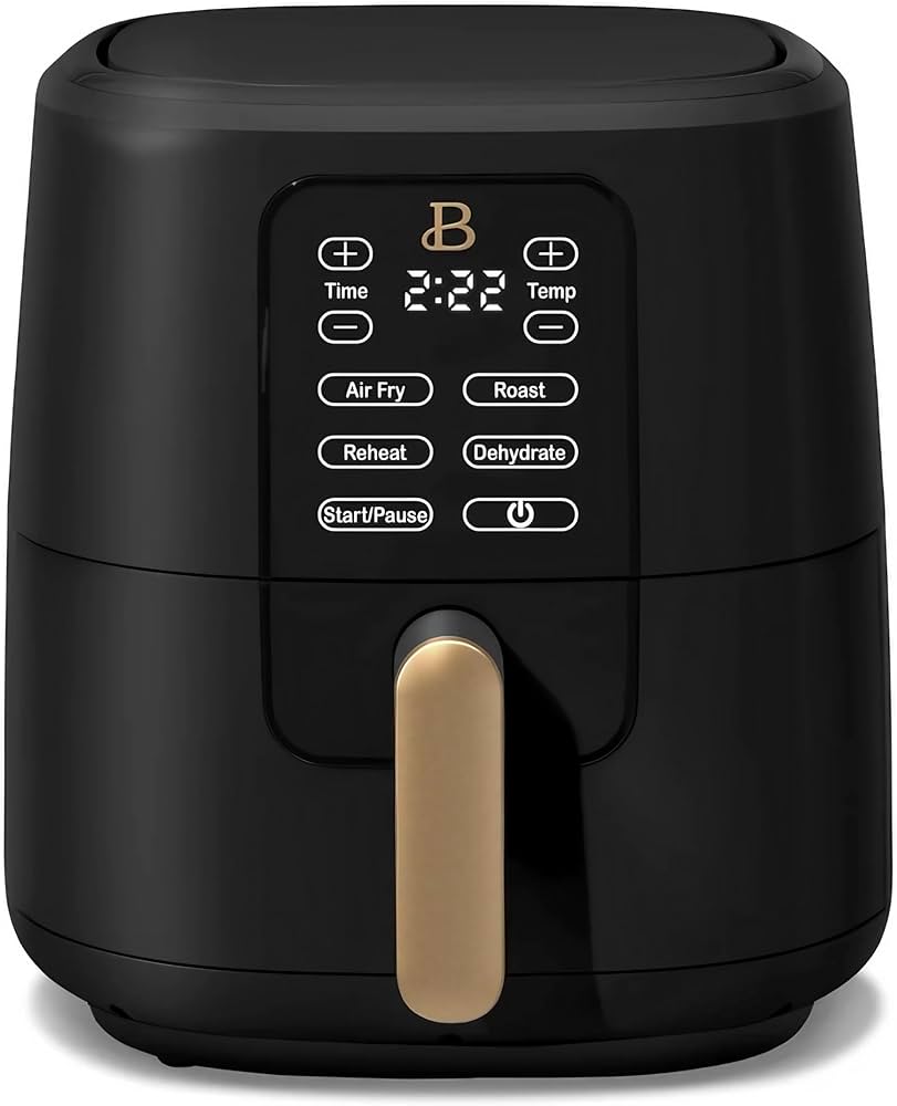 Beautiful 6-Quart Air Fryer with TurboCrisp Technology, Touch-Activated Display, 1750W Power, Large Capacity for Family Meals, by Drew Barrymore (Black Sesame)