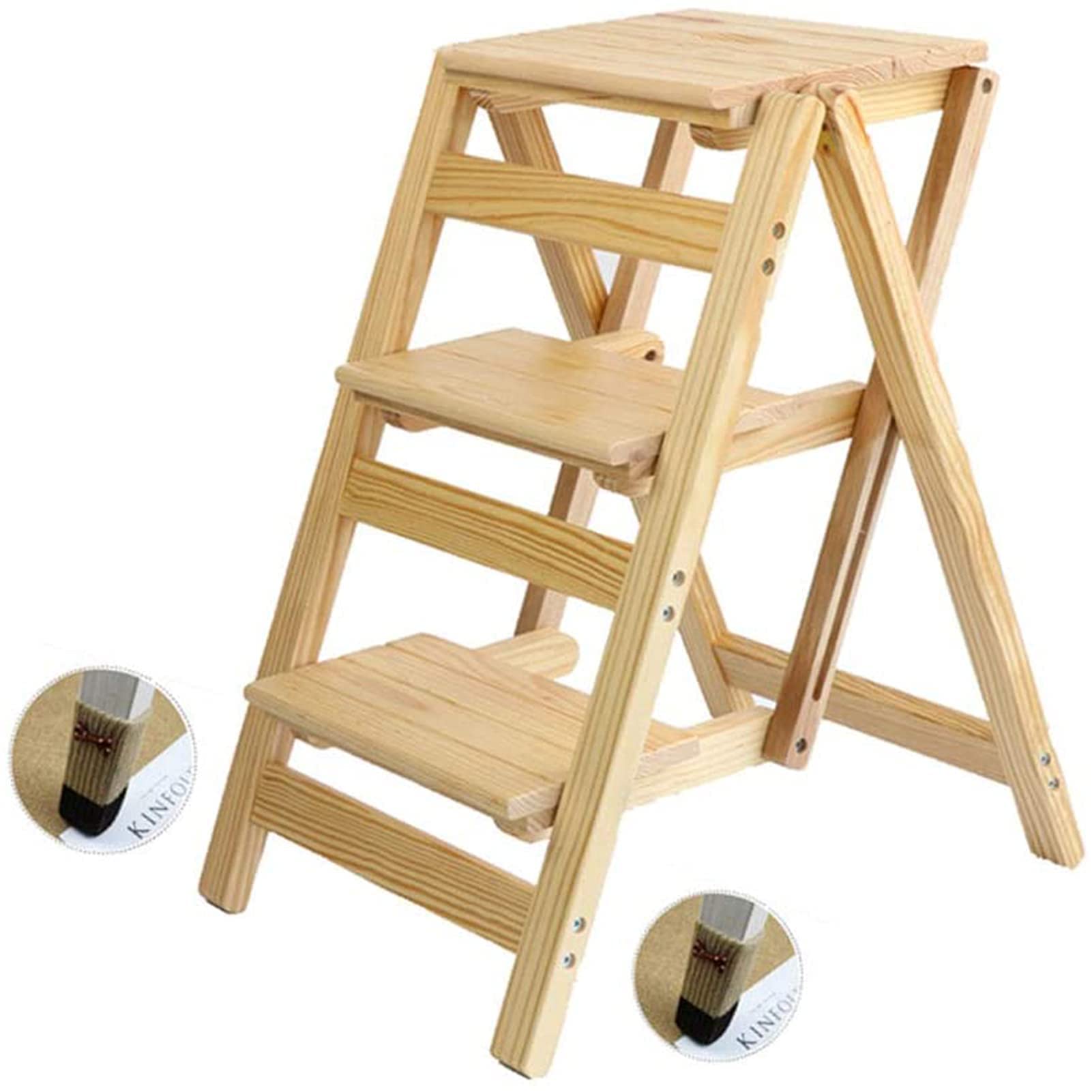 Cxvhsertwr Natural Ladders For Home, Folding Step Stool Ladder 3 Tier(,3)