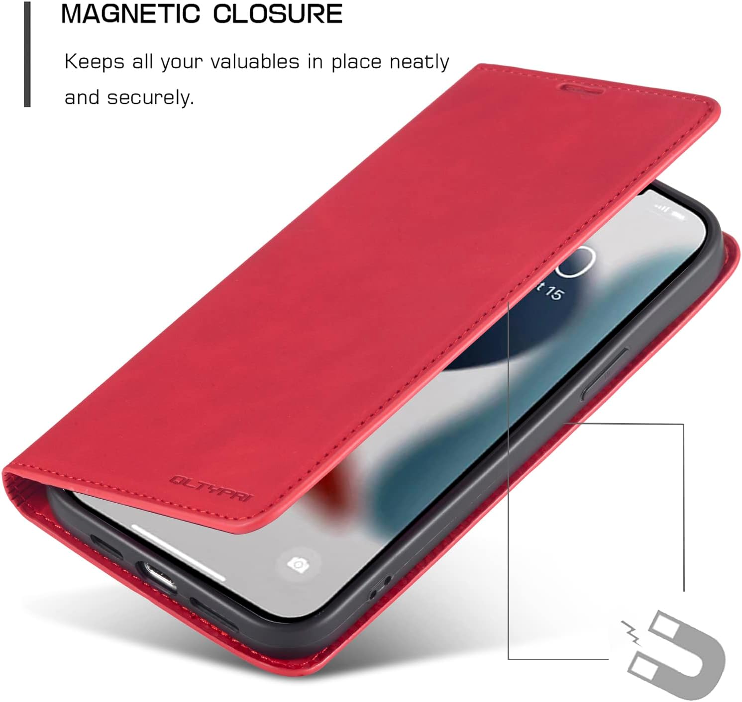 QLTYPRI Wallet Case for iPhone 14 Plus, 3 Card Holders, Red image 4