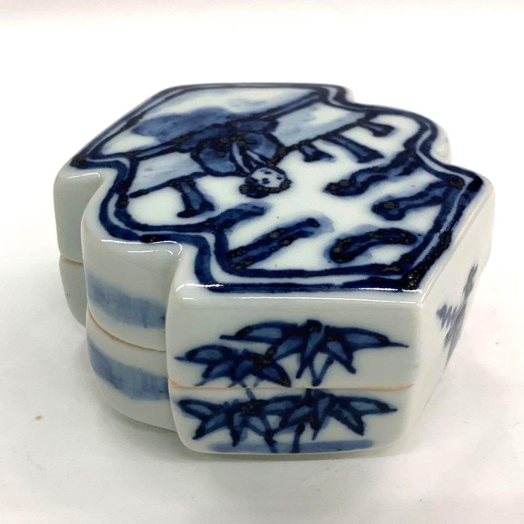 香合 染付 松皮菱平安桃山窯 茶道具 呉州染付人物文