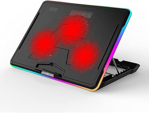 NACODEX Almohadilla de enfriamiento RGB para laptop con 3 ventiladores LED silenciosos y control táctil para laptop de 15.6 a 17 pulgadas, enfriador