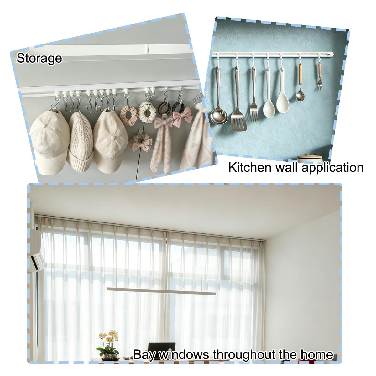 Rail de Rideau Autocollant, pour Mur ou Plafond, Sans PerçAge, pour Cadres de Portes et FenêTres, IdéAl pour Camping-Car et Locataires DéCoupable Sans Dommage Sans Outils(4.5M)
