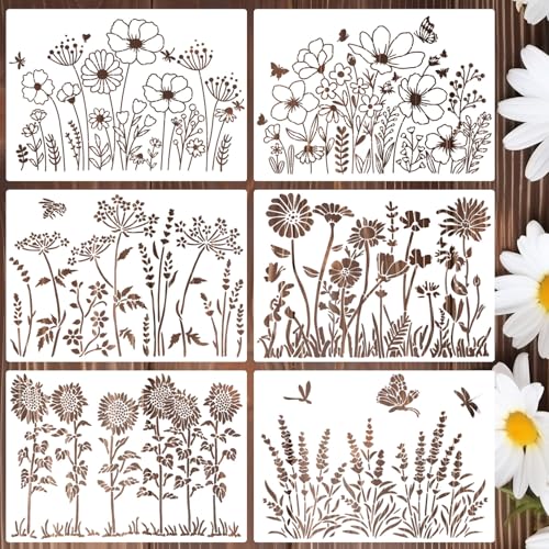 Large Flower Stencils Wildflower Stencil Reusable Floral Sunflower Lavender Stencils for Painting on Wood Wall Canvas Fabrics Furniture