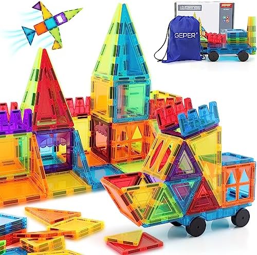 GEPER Magnetic Tiles Kids Toys, Toddler Girls & Boys Toys Age 4-5 6-8, Sensory Toys for Toddler 3-4, Magnet Toys Building Blocks for Toddler, STEM Preschool Learning Montessori Toys for 3+ Year Old