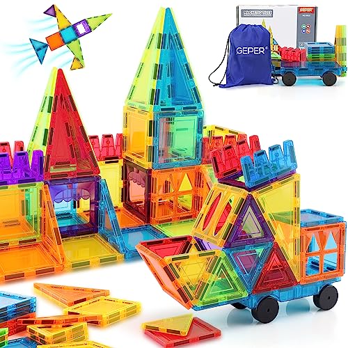Geper Magnetic Tiles Kids Toys, Toddler Girls & Boys Toys Age 4-5 6-8, Sensory Toys For Toddler 3-4, Magnet Toys Building Blocks For Toddler, Stem Preschool Learning Montessori Toys For 3+ Year Old #TOP1