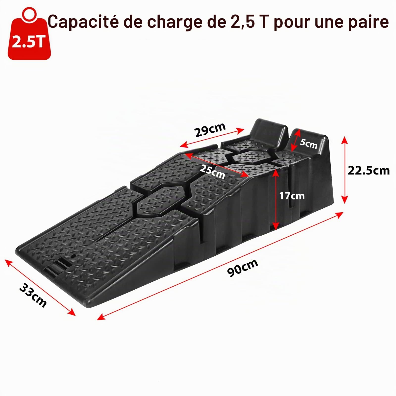 Froadp Lot de 2 rampes de chargement antidérapantes en plastique pour Caravane VTT Garage Atelier Réparation et Entretien de Voiture Capacité de charge maximale de 2500 kg par paire (90x31x22,5cm)