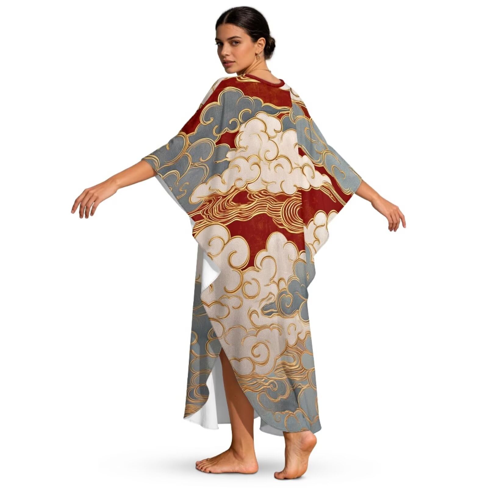 Poceacles Vestito da spiaggia da donna, caftano, abito da spiaggia, copricostume da bagno, estetico asiatico, orientale, grafico