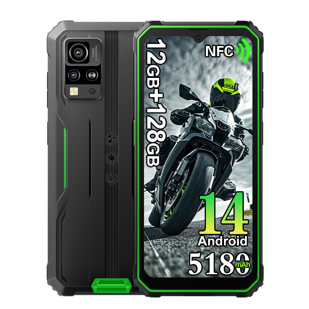 Blackview BV4800 Pro 12GB+128GB Outdoor Handy ohne Vertrag, 6.56" HD+ Outdoor Smartphone Android 14, 13MP+5MP, 5180mAh Akku, IP68 Wasserdicht Handy, Dual 4G LTE, NFC, OTG, GPS, FM, Grün