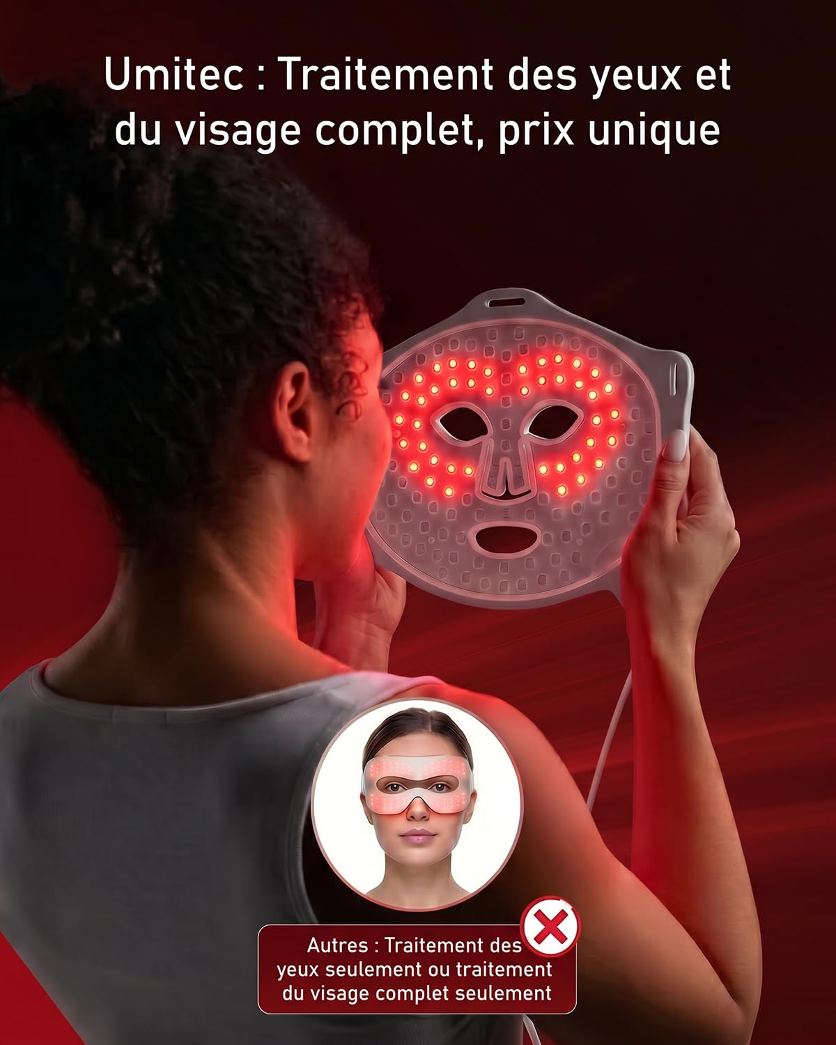 ZoneCraft Masque LED Série 3, Masque LED Visage Luminothérapie, 4 modes, 10 minutes, 4000 mAh, Sac de Rangement, Coussinets pour les Yeux, cadeau pour - (Blanc)