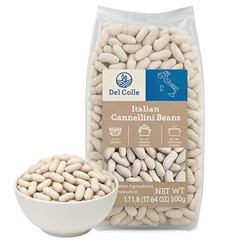 Del Colle Italian Cannellini Beans White Kidney Beans, Dried Cannellini Beans, White Beans Dry, Italian Beans, Dry Beans for Soups, Pasta & Salads 1.1 lb 500g, Product of Italy Pack of 1