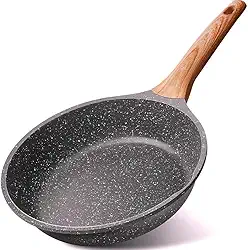 Frigideira de Alumínio Antiaderente com Revestimento em Cerâmica 24 cm Cabo de Madeira Fácil de Limpar Não Gruda Frita Sem Óleo Compatível Com Fogão á Gás e Indução Premium