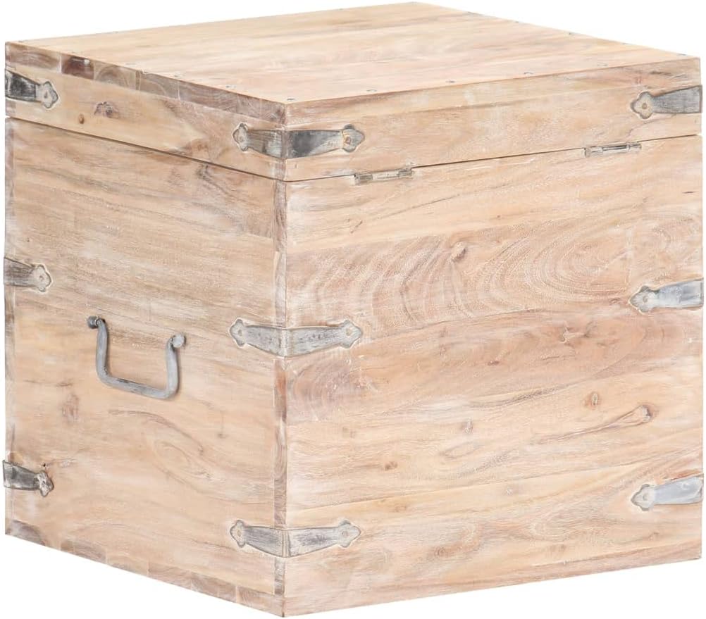Chest,Living Room Storage,Wood Tool Box,Treasure Box for Classroom,Toy Box Storage,Blanket Storage for Living Room,Lockable, 15.7"x15.7"x15.7" Solid Acacia Wood