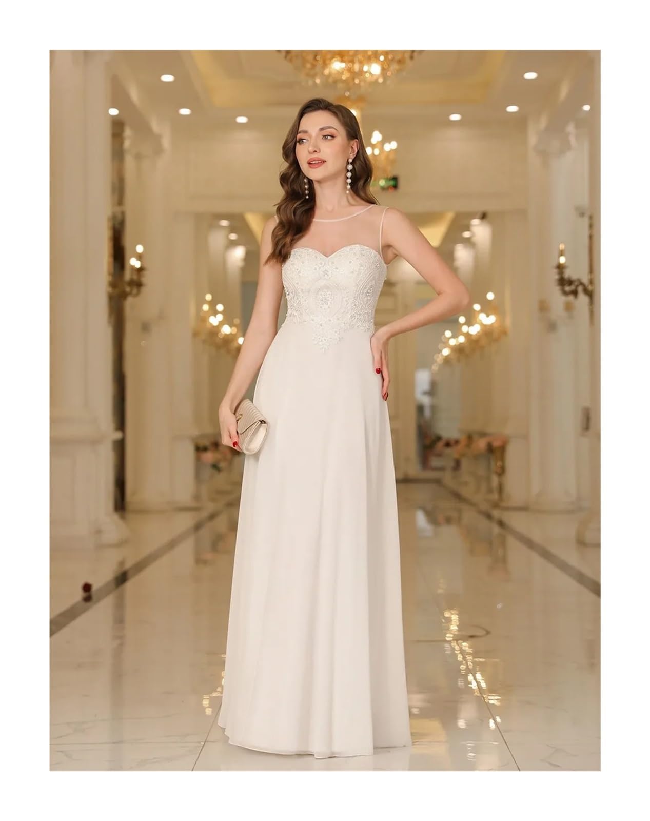 Robe Demoiselle D'honneur Robe de soirée rose trapèze, robe de demoiselle d'honneur, dentelle métallique appliquée, pierres de perles, corsage, décolleté en cœur, jupe en mousseline de soie élégante(D