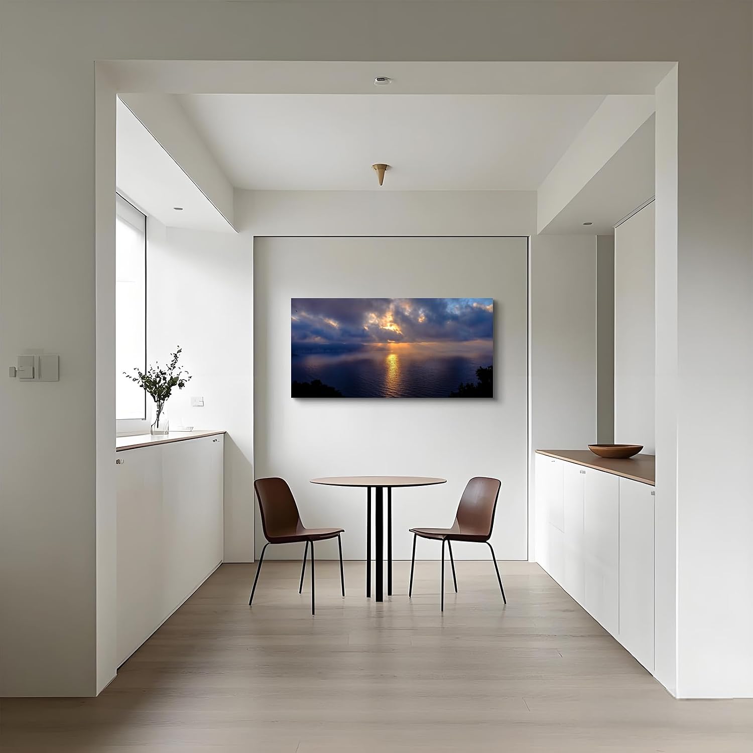 Craftline - Sunrise Canvas Wall Art Sunrise Over the Misty Mountains Photo Nature Sunrise Landscape Picture Modern Poster Framed Artwork for Living Room Office Bedroom Decoration 32x16inch