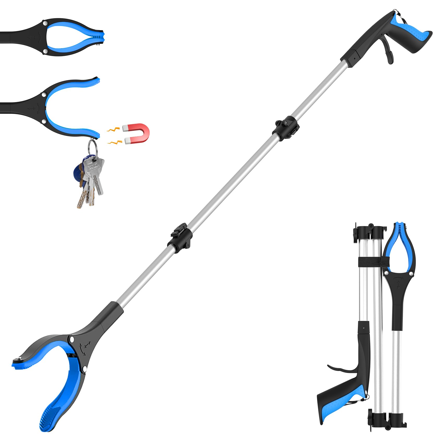 122 cm lange Streupflücker – extra langer Greifer für ältere Menschen mit 360° drehbarem Kopf, Katzentoilette für schwer erreichbare Stellen und ergonomisches Design (blau)