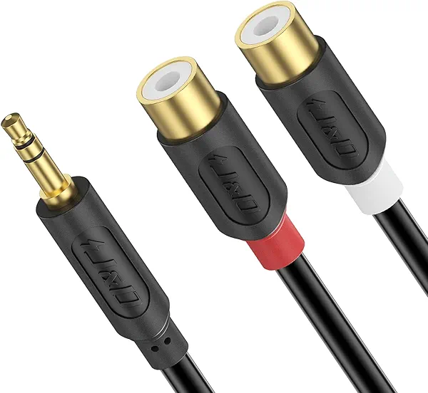J&D 3.5 mm to 2 RCA Cable, Gold Plated Audiowave Series 3.5mm Male to 2RCA Female Stereo Audio Adapter Y Splitter RCA Cable, 6 Feet