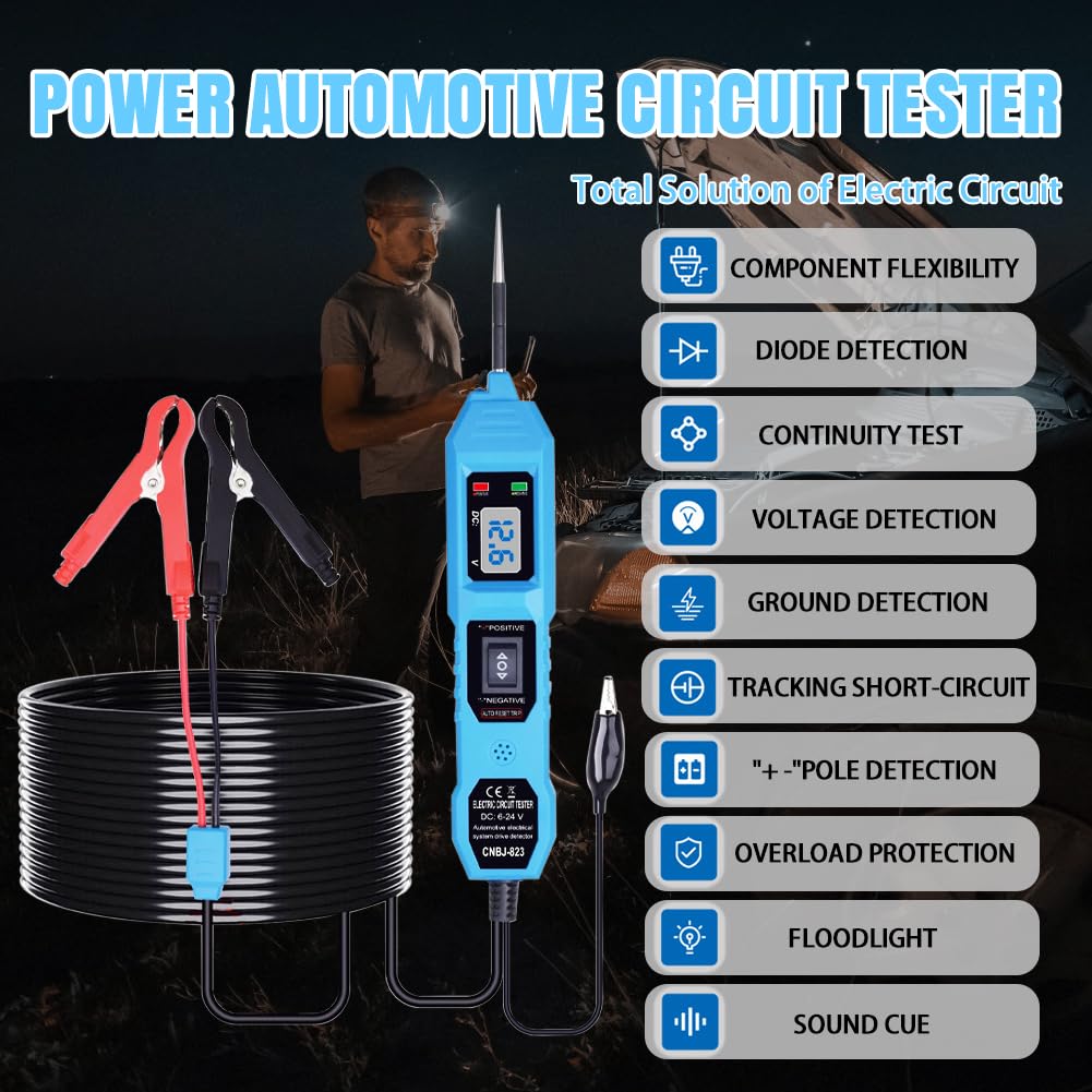 Power Circuit Probe Tester,6-24V DC Circuit Tester Automotive,Test Light,Short Circuit Breake Finder,Electrical Voltage Tester for Continuity Test,Voltage Test,Test Light