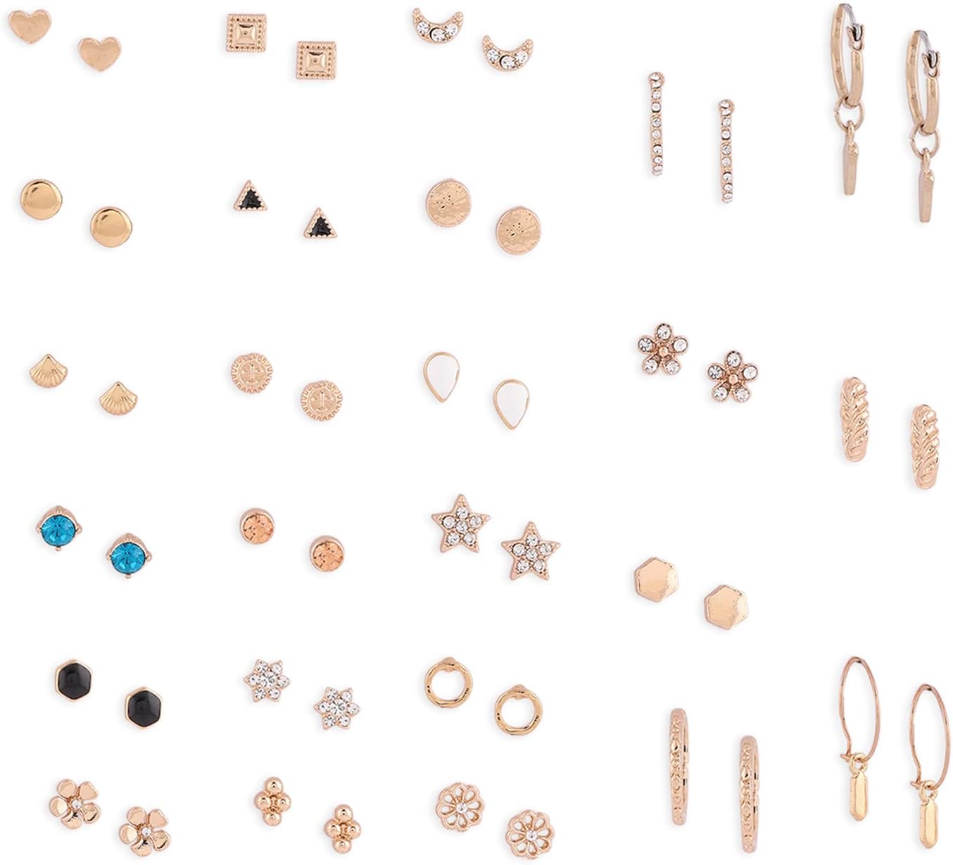 Set Of 25 Gold Tone Smart Casual Wear Studs & Hoop Earrings For Women-ZPFK14053